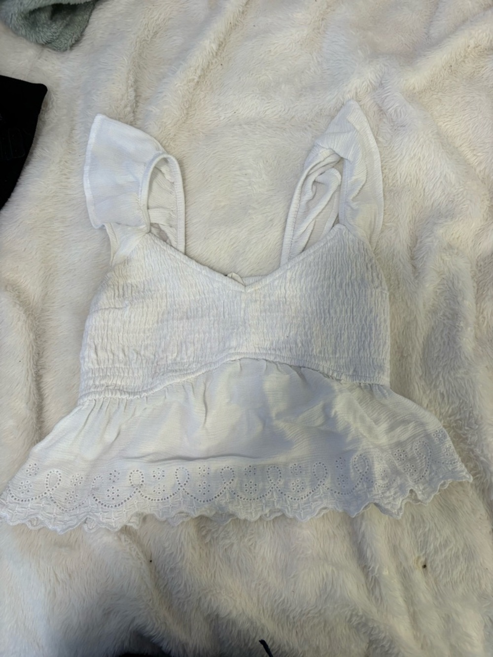 Bluenotes White Eyelet Ruffle Peplum Tank Top